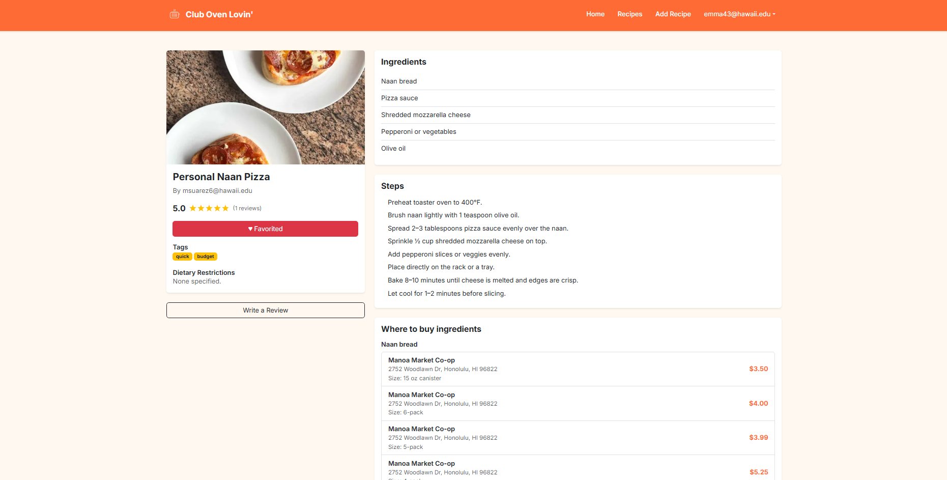 Browse recipes page 